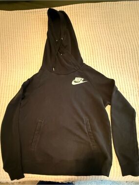 Nike women Black Hooded funnel Sweatshirt with White Logo
